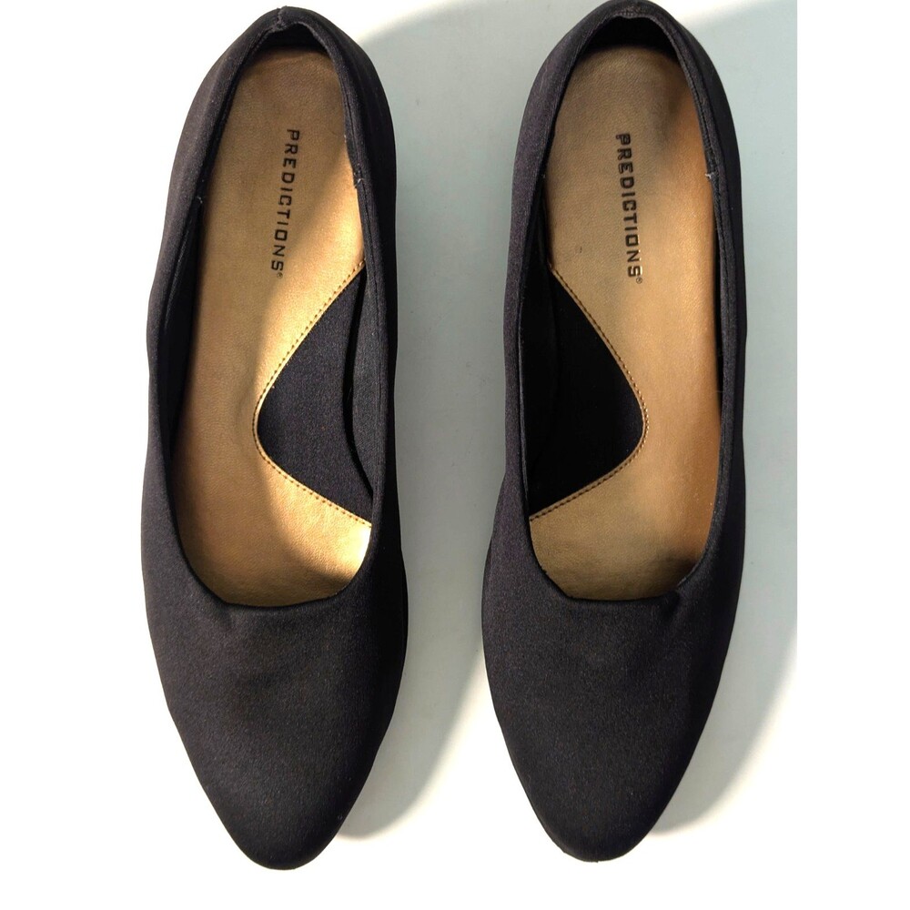 Predictions Women s Black Fabric Low Wedge Slip On Comfort Flat Shoes Size 9